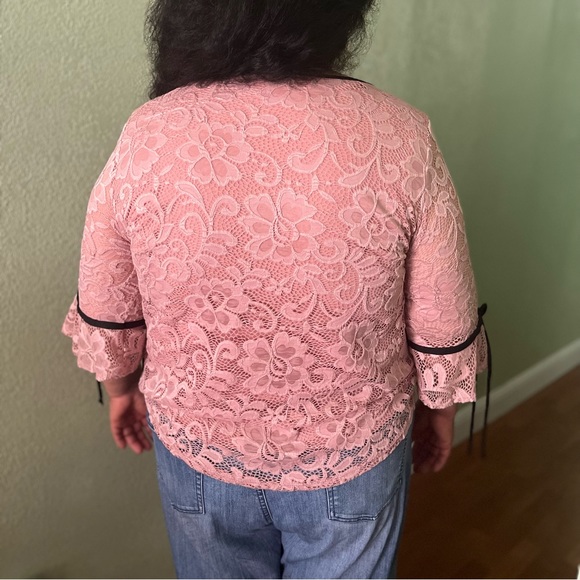 Pink Lace Blouse, Onyx Apparel, Extra Large - Picture 3 of 6